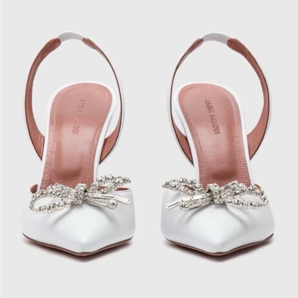 Amina Muaddi Rosie White Heels with Crystal Bow size 36